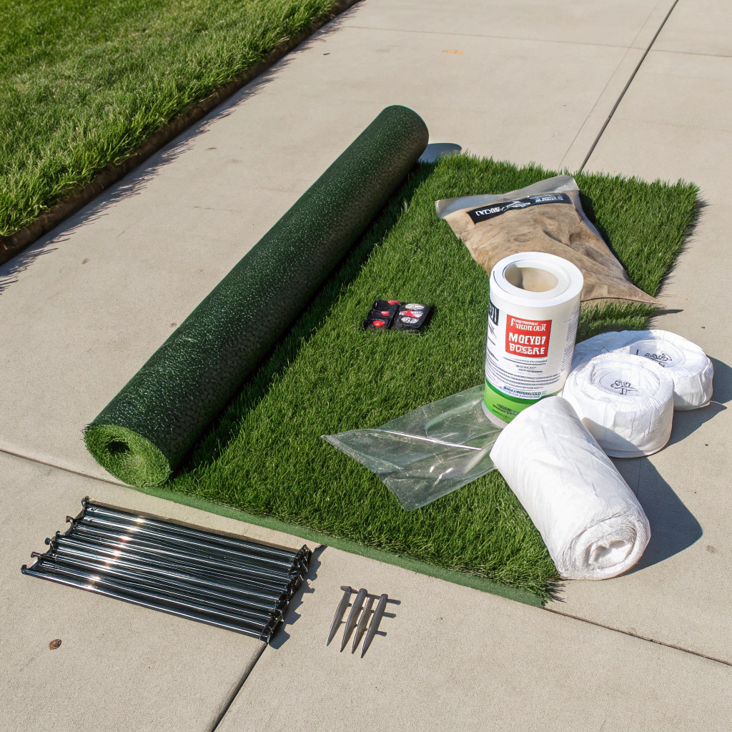DIY synthetic grass supply package including turf roll, underlay, adhesive and fixing nails Newcastle